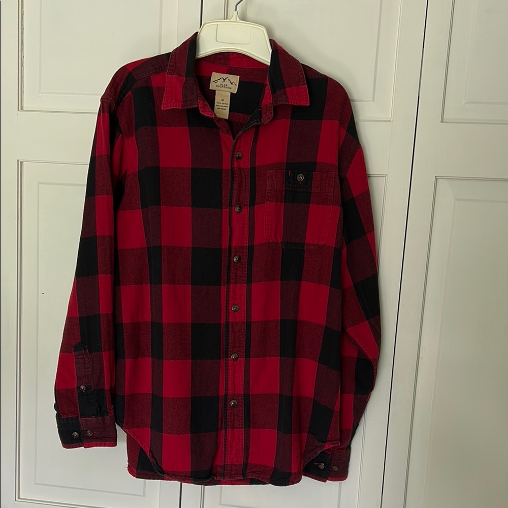 Men's Red and Black Plaid Button Down Shirt